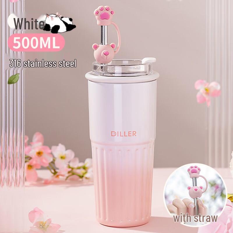 Diller 500ml Cherry Blossom Gradient Insulated Tumbler with Straw
