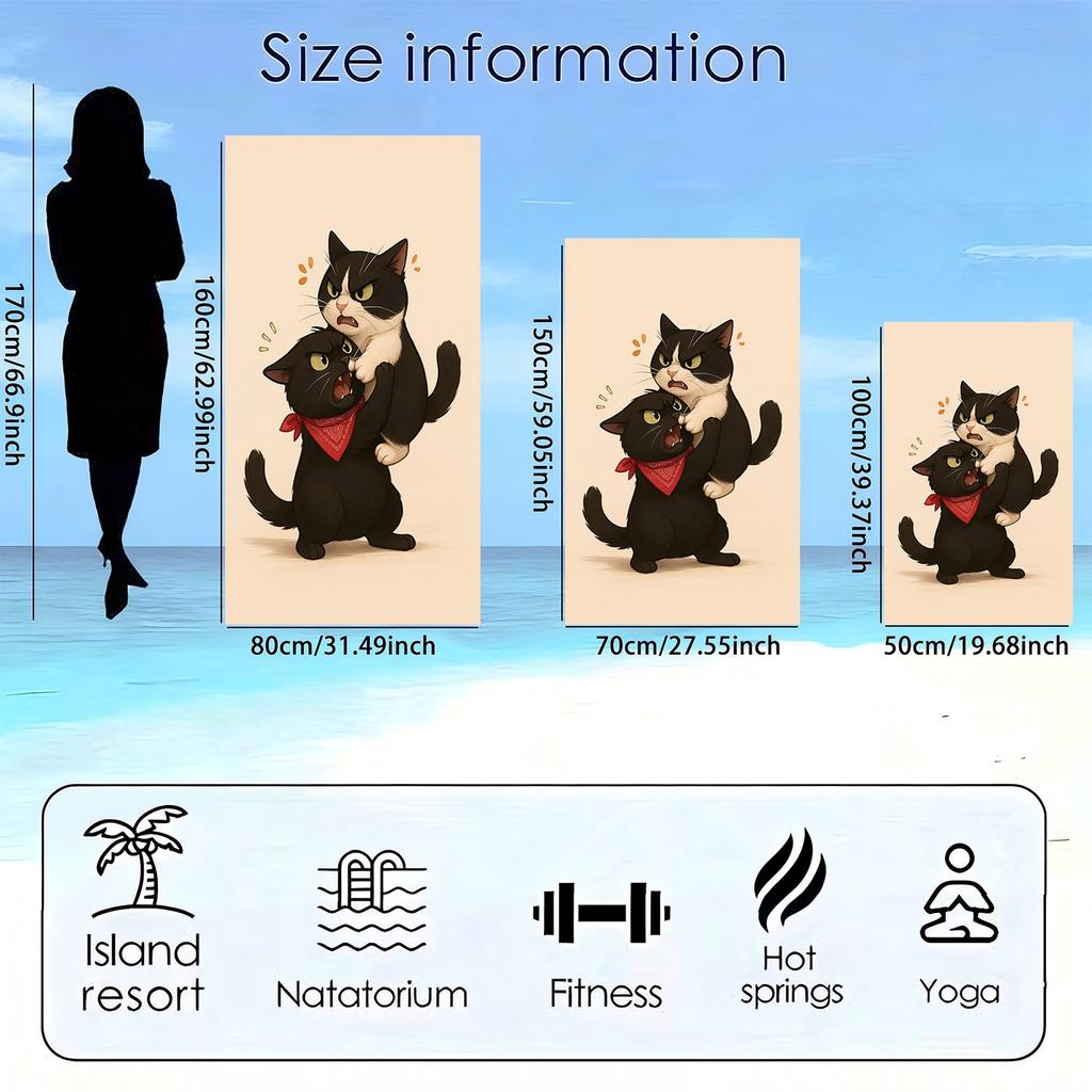 Weird and cute pattern of two black cats polyester microfiber beach towel is highly absorbent, suitable swimming beach outings