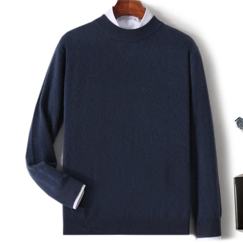 New Semi-turtleneck Cashmere Sweater Men's Thickened Sweater Solid Color Long-sleeved Wool Knitting