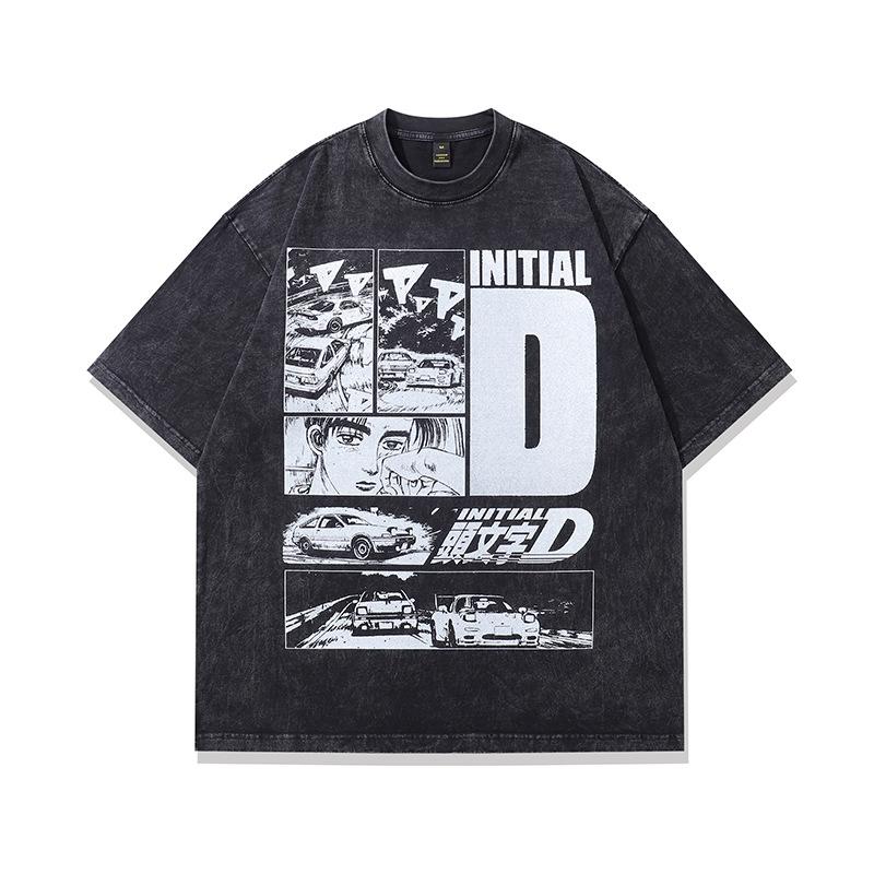 Trendy Brand Men'S Clothing American Vintage Retro Kpop Printing Heavy Cotton Washed Short-Sleeved T-Shirt Men And Women Trendy