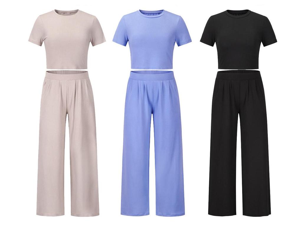 Plus Size Women's Spring/Summer 2026 Casual Suit: Short-Sleeve T-Shirt & Long Pants Two-Piece Set