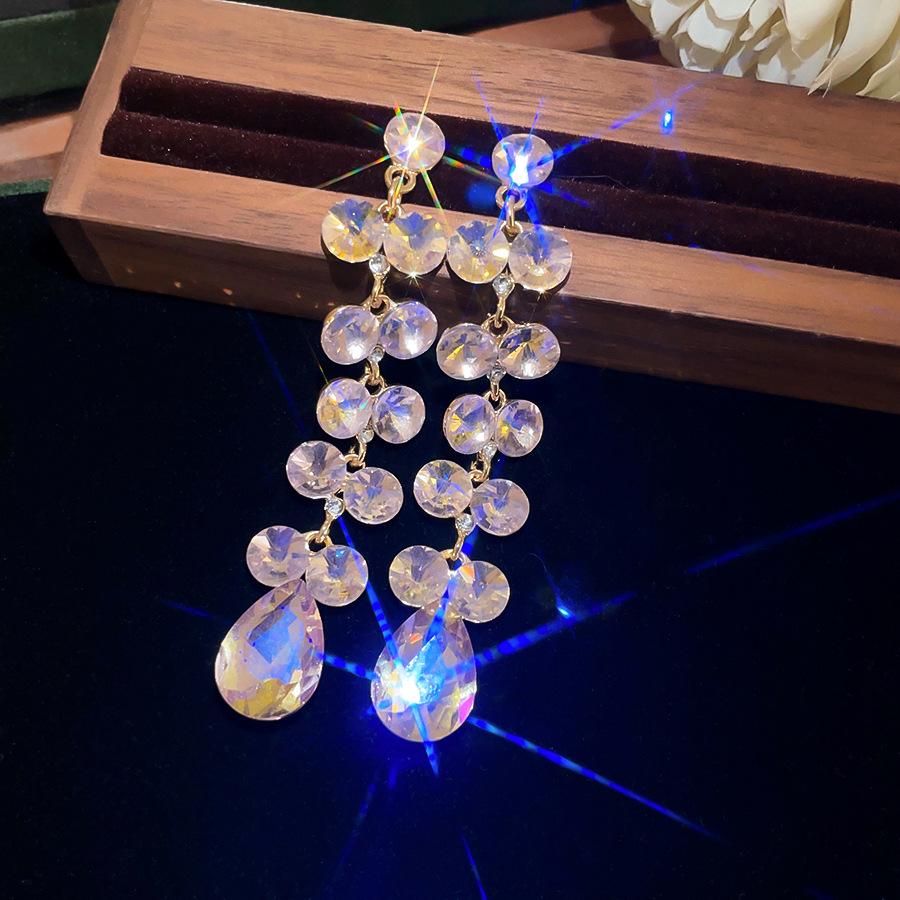 Silver Needle Rhinestone Water Drop Tassel Earrings - Geometric, Luxurious, and Exquisite Statement Accessories.