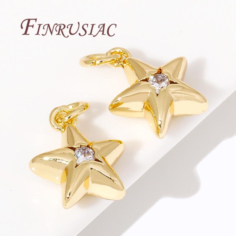 18K Goldplattierte Metall-Stern-Anhänger Zubehör Für Ohrringe, Messing mit Zirkon-Anhängern Für Armbänder DIY Schmuckherstellung Zubehör