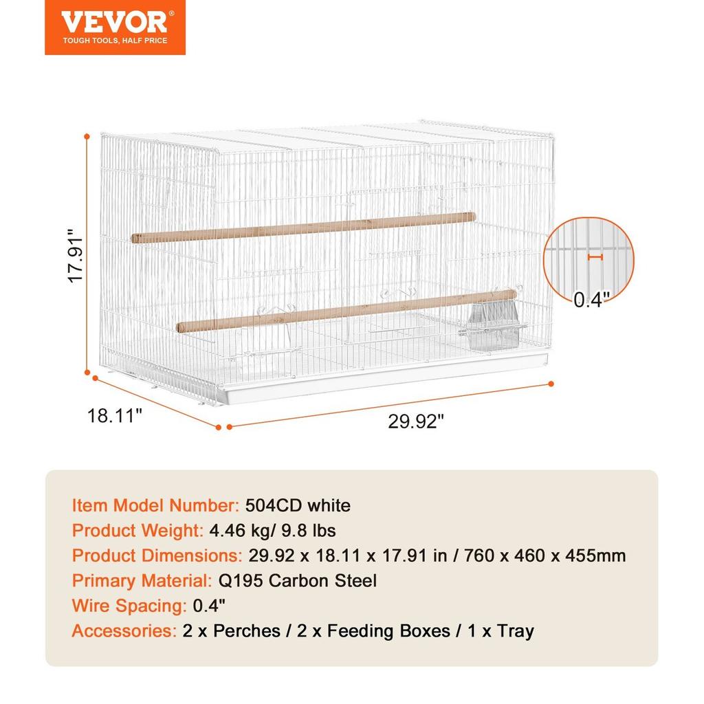 Bird Flight Cage 18 in Small Metal Parakeet Cage for Cockatiels White