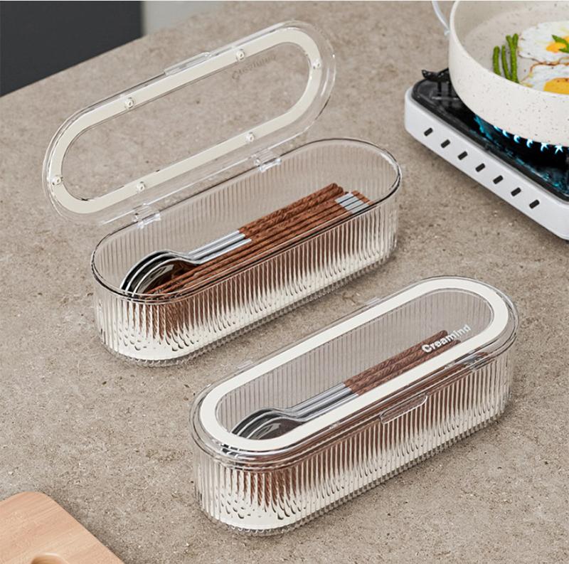 Household Dustproof Chopstick Box With Lid Kitchen And Restaurant Spoon Fork Cutlery Storage Box Light Luxury Transparent