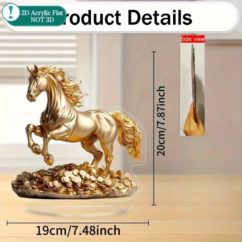 2D Flat Acrylic Golden Horse Statue Desktop Decoration, Home Decor Plaque Hanging Wall Art Decorative Garden Decoration for Room Door Signs Hanging Sq