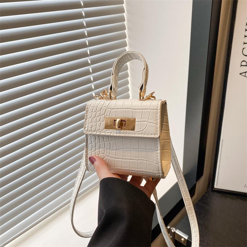 2025 New Women's Bag European and American Trend Women's Bag PU Bag Shoulder Messenger Bag Solid Color Crocodile Pattern Small Square Bag