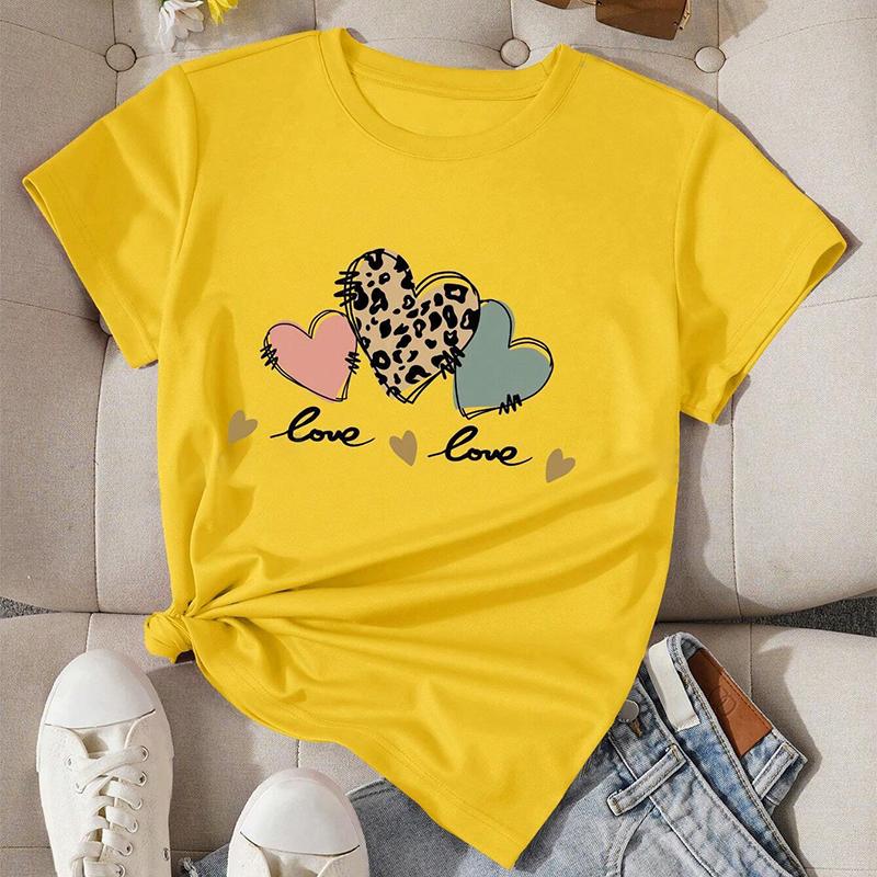 Mode Dam Personlighet Kärlekstryck T-shirt Rolig Casual O-hals Kortärmad T-shirt Sommar Dam T-shirt