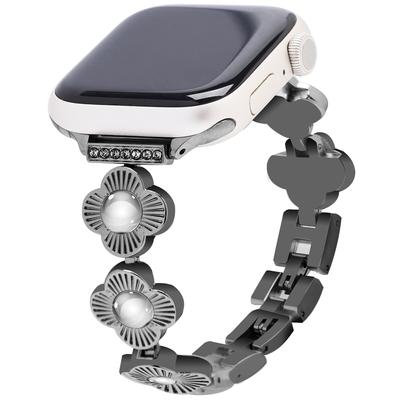 For Apple Watch Series 10 42mm/9 8 7 41mm/SE (2023) SE (2022) SE 6 5 4 40mm/3 2 1 38mm Plum Blossom Quick Release Metal Bracelet Watch Strap
