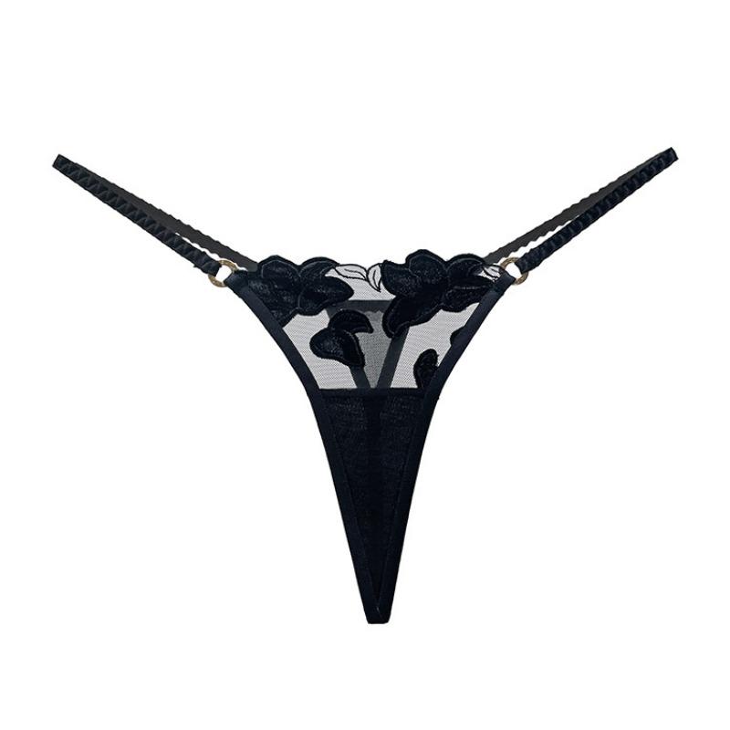Ladies Spring and Summer Velvet Flower Mesh Sexy A Thread Thong Underwear