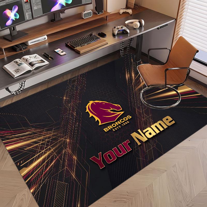 Custom Rug Brisbane Broncos Pattern Print Name Text Soft Non‑Slip Floor Carpet for Home Indoor Decoration