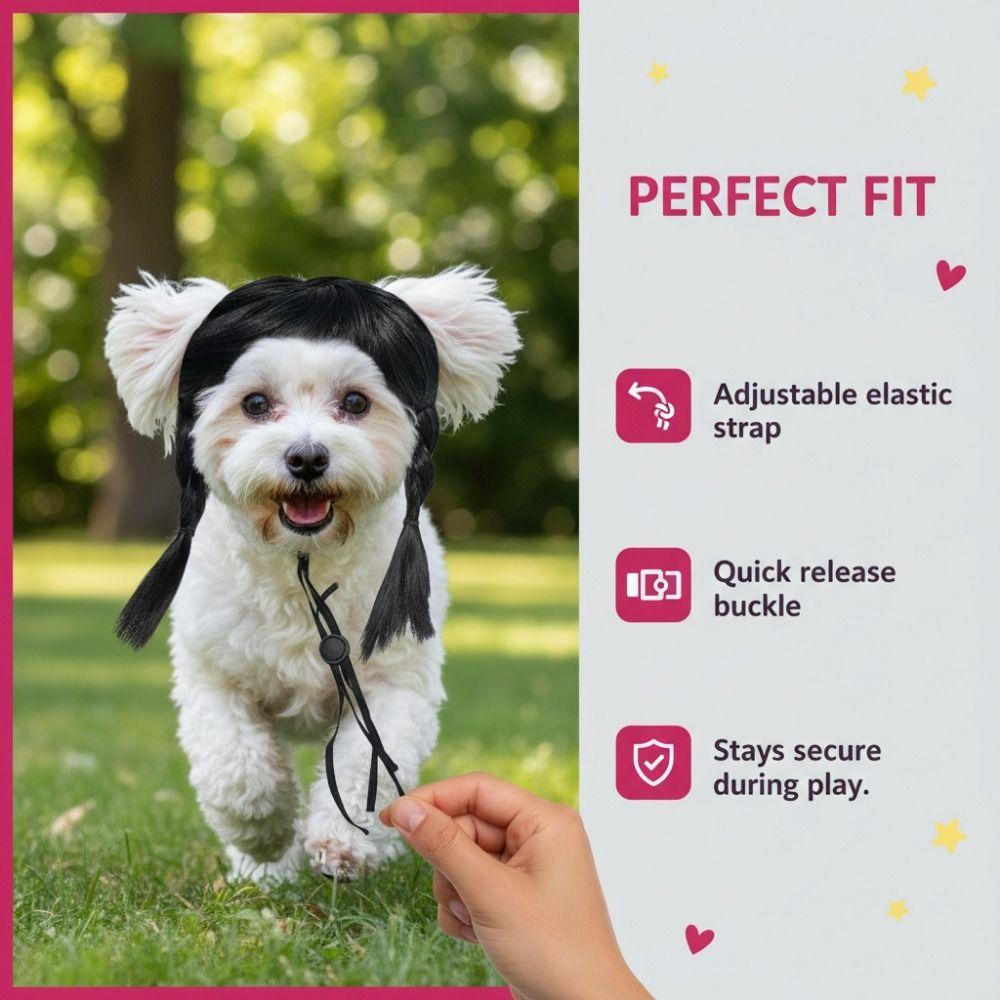 Funny Double Ponytail Pet Hairpiece Black Cosplay Wig Easy to Wear Animal Wig Festival Cosplay