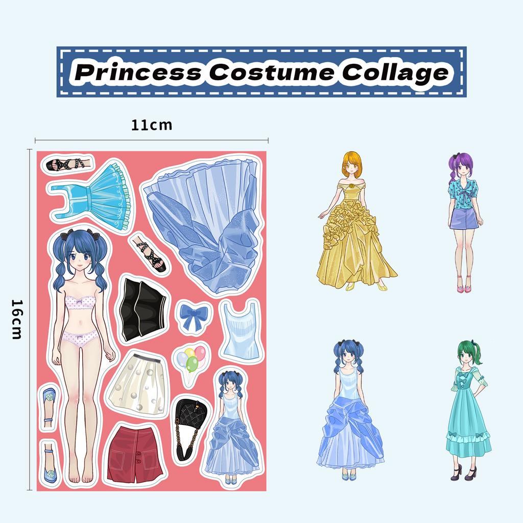 8Sheets Princess Costume Assembly Puzzle Stickers Cartoon Series DIY Decals for Phone Laptop Luggage Skateboard Fun Gift