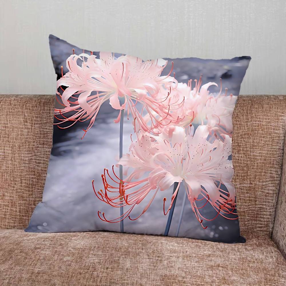 Spider Lily Pillow Case For Home Bedroom Car Office Decoration Living Room Sofa Cushion Cover Suitable