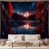 2D Red Maple Tree Night Tapestry Mystical Lake Scenery Room Background