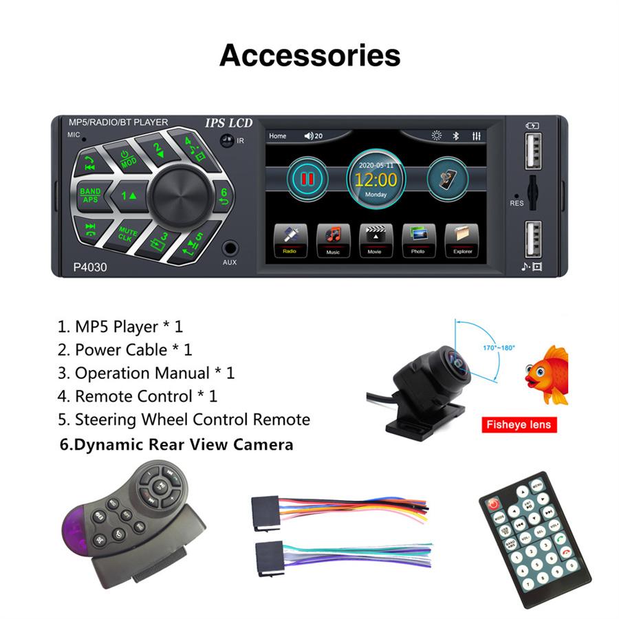 Car 3.8" IPS screen Bluetooth RMVB/MP5/Radio/Bluetooth Player FM Radio with  Dynamic Rear View Camera Support  Micophone