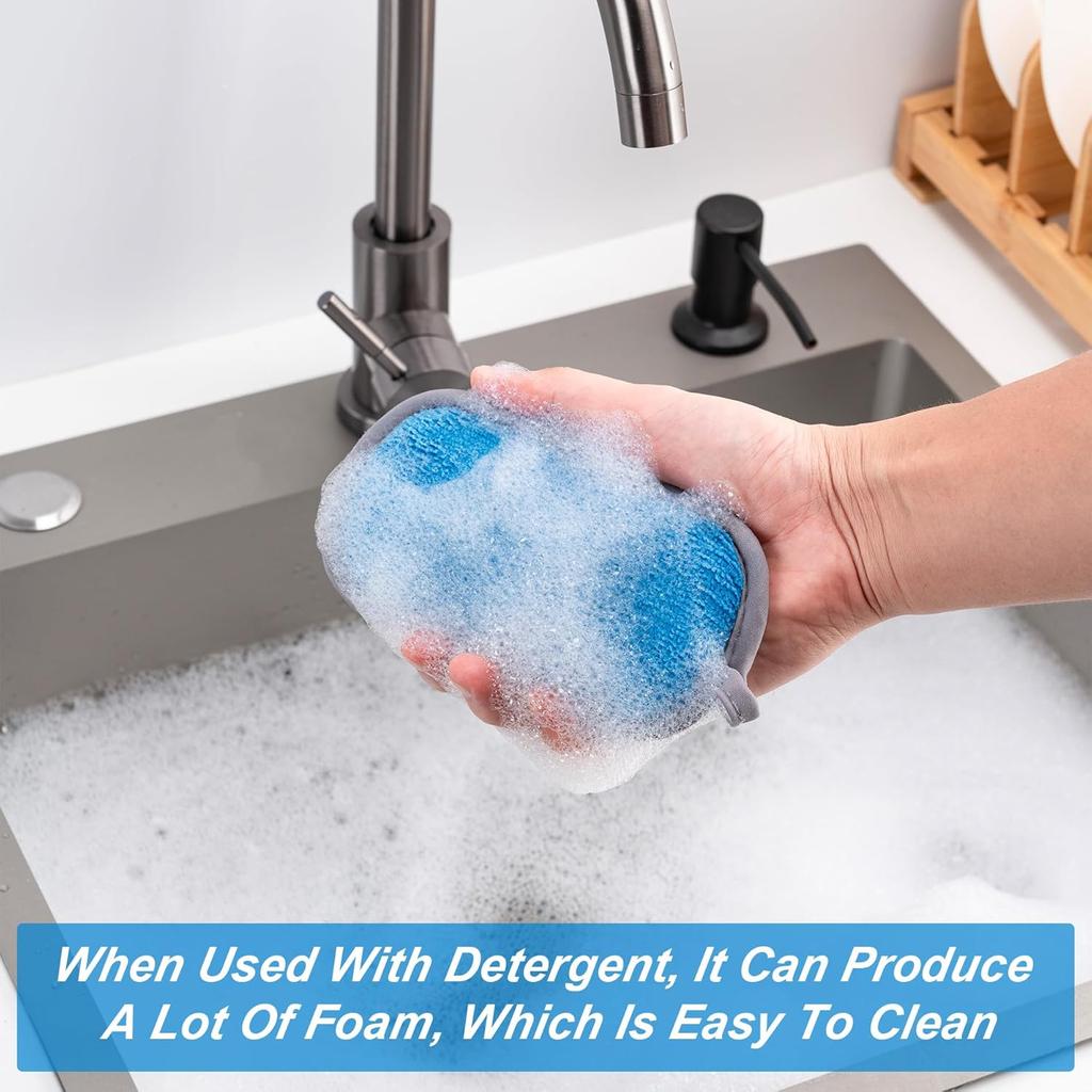 Dual-Sided Multi-Purpose Scrub Sponges, Non-Scratch Dishwashing Sponges for Kitchen, Reusable Microfiber Sponge for Efficiently Cleaning Dishes, High