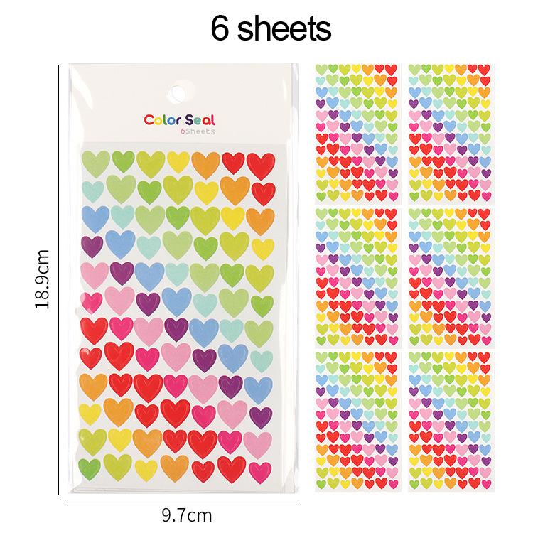 6pcs Clipbook Stickers Self-adhesive Adhesive Album Decoration Accessories DIY Stickers Star Heart Dots Color Handicrafts