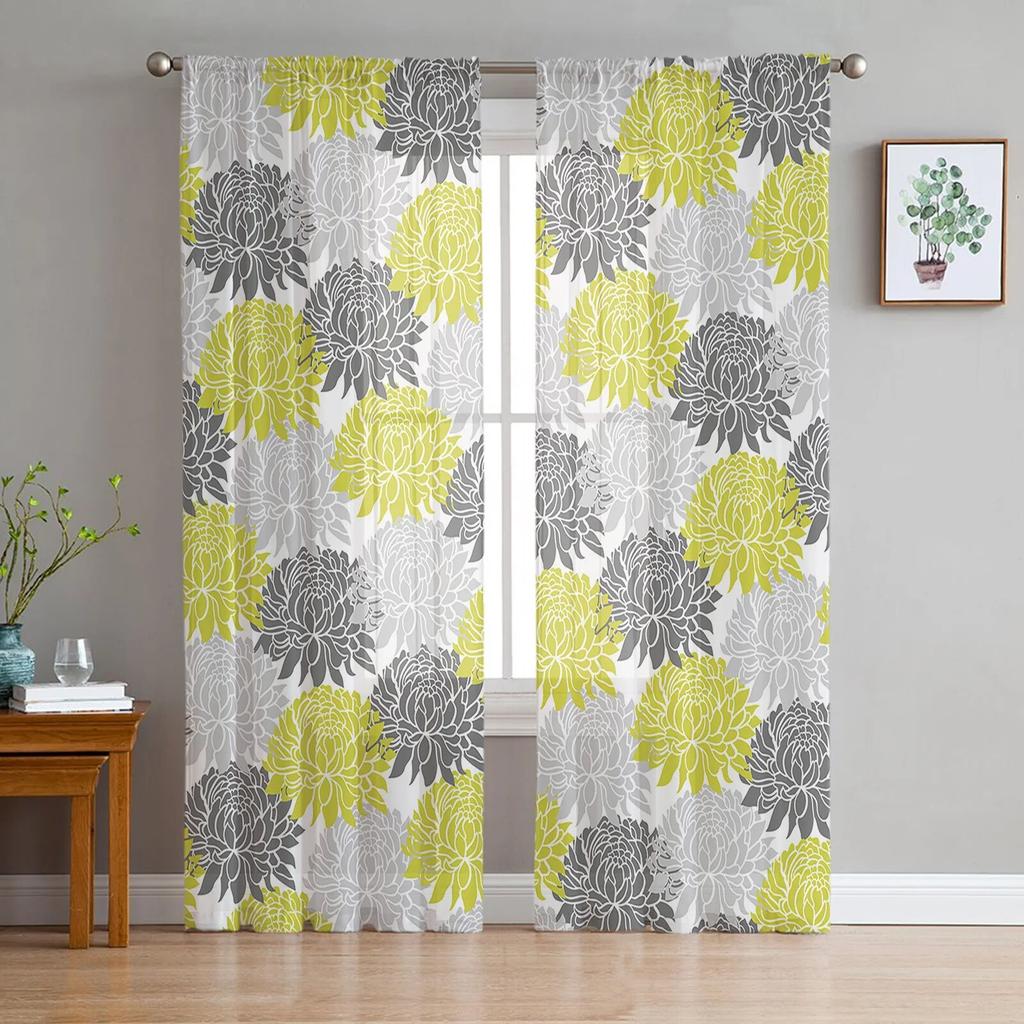 Bunte Blumen-Vektor-Vorhänge für Wohnzimmer, Tüll-Vorhang für Schlafzimmer, Küche, Fenster, Voile-Vorhänge