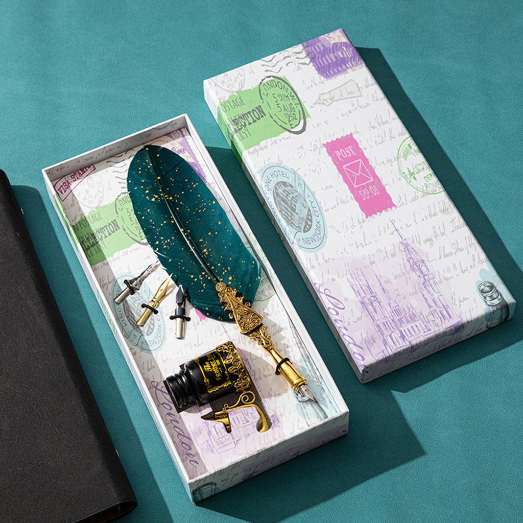 Feather Dip Pen with Pen Nib and Ink for Gothic Calligraphy Vintage Quill Pen Calligraphy Pen Beginner Calligraphy Gift