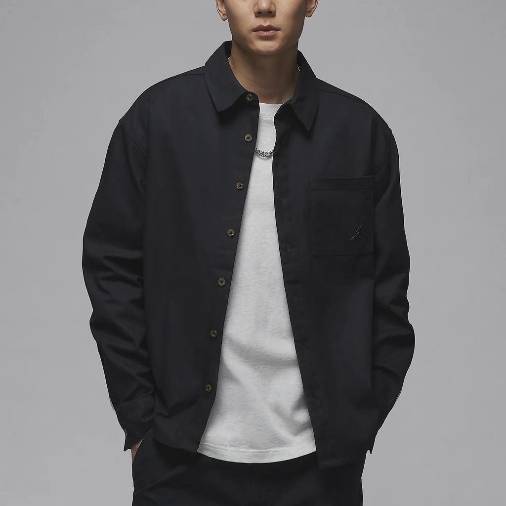 Jordan Essentials Baumwoll-Polo Knopf Mode Langarmhemd Herrenhemden Schwarz FV7447010