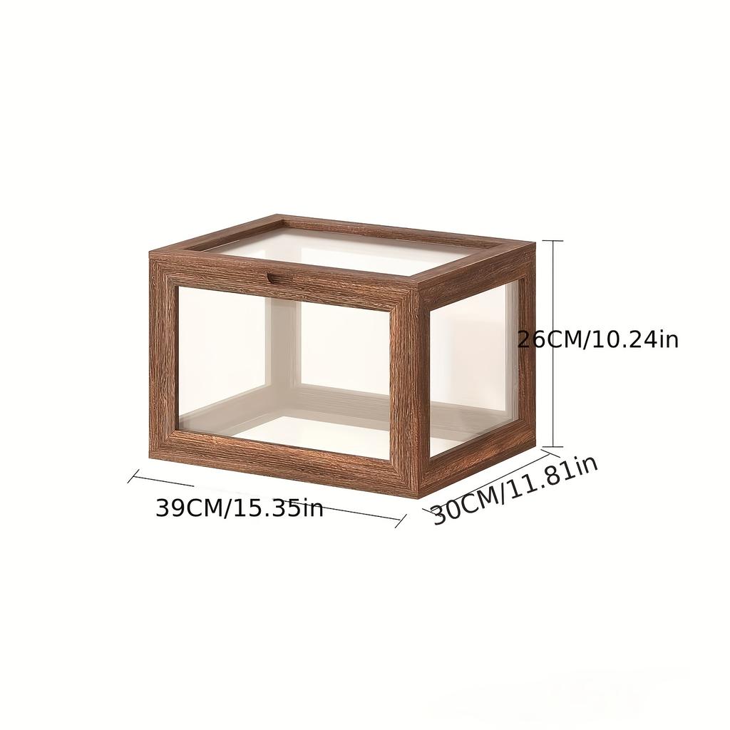 Wooden Stackable Display Case Transparent Shoe Storage Box for Sneakers and Collectibles, Baskets Home Organization