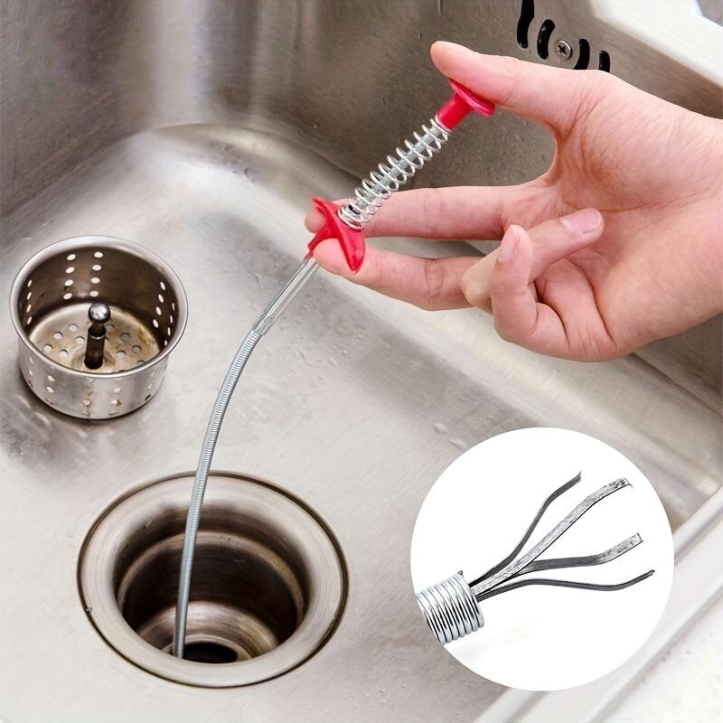 Flexible Grabber Pick-Up Tool - 4-Claw Metal Drain Cleaner for Toilets and Sinks, Extendable Red Handle with Coiled Flex Head for Easy Plumbing