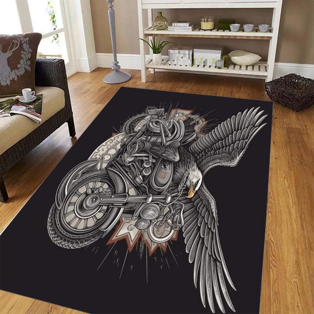 1pc Black Motorcycle Pattern Area Rug Carpet Corridor Entrance Door Mat Suitable for Bedroom Living Room Cafe BarHome Decoration