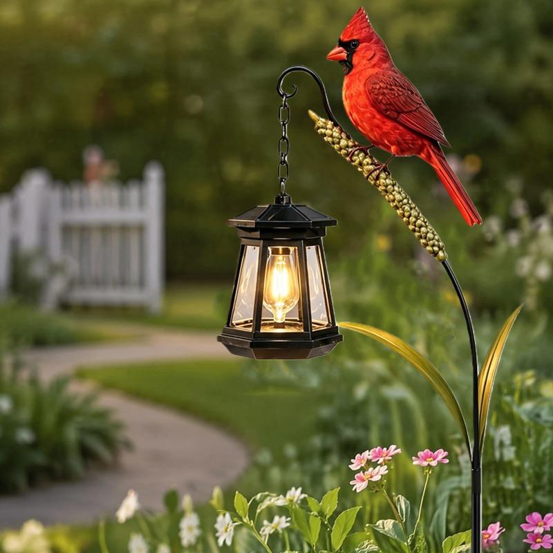 Solar Cardinal Redbird Outdoor Lanterns Metal Garden Stake Lights Waterproof LED Decorative Landscape Lamp for Patio Lawn Yard Art & Gift
