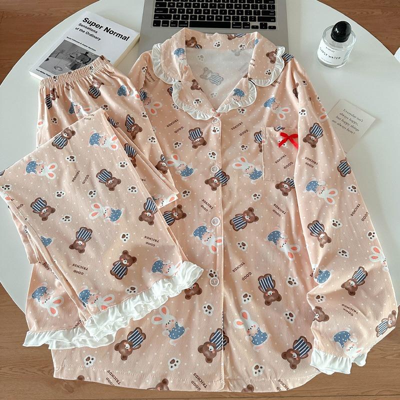Happy Animal Paradise Pajamas Women's Spring and Autumn Imitation Cotton Long Sleeves Wind Sweet Loose Loungewear