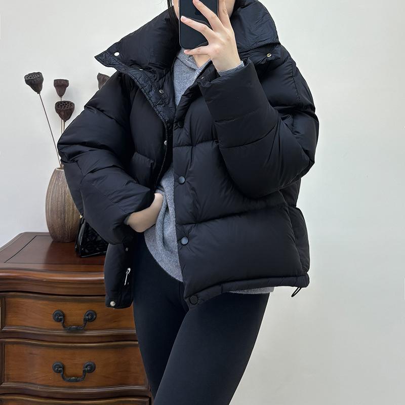 

Облачный пуховик нулевого давления женский короткий 2025 зима утолщенный пух белой утки воротник-стойка высококлассный большой дутый куртка-булочка S чёрный