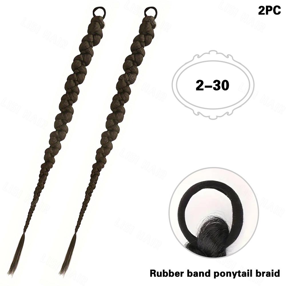 

LISI HAIR 2 шт. Синтетическая эластичная веревка для волос Спиральная коса Наращивание хвоста Длинный прямой парик с хвостом для женщин Ежедневное использование Аксессуары для волос 60cm