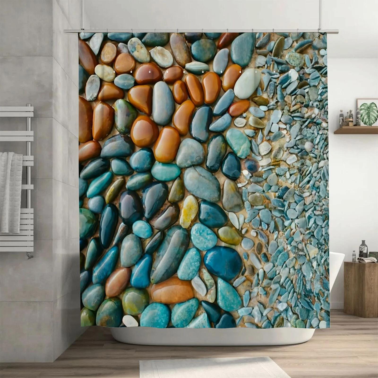 

Natural Pebble Waterproof Shower Curtain - Earthy Tones and Textures for Bathroom Decor, Perfect for a Calming and Relaxing Look W90xH180cm