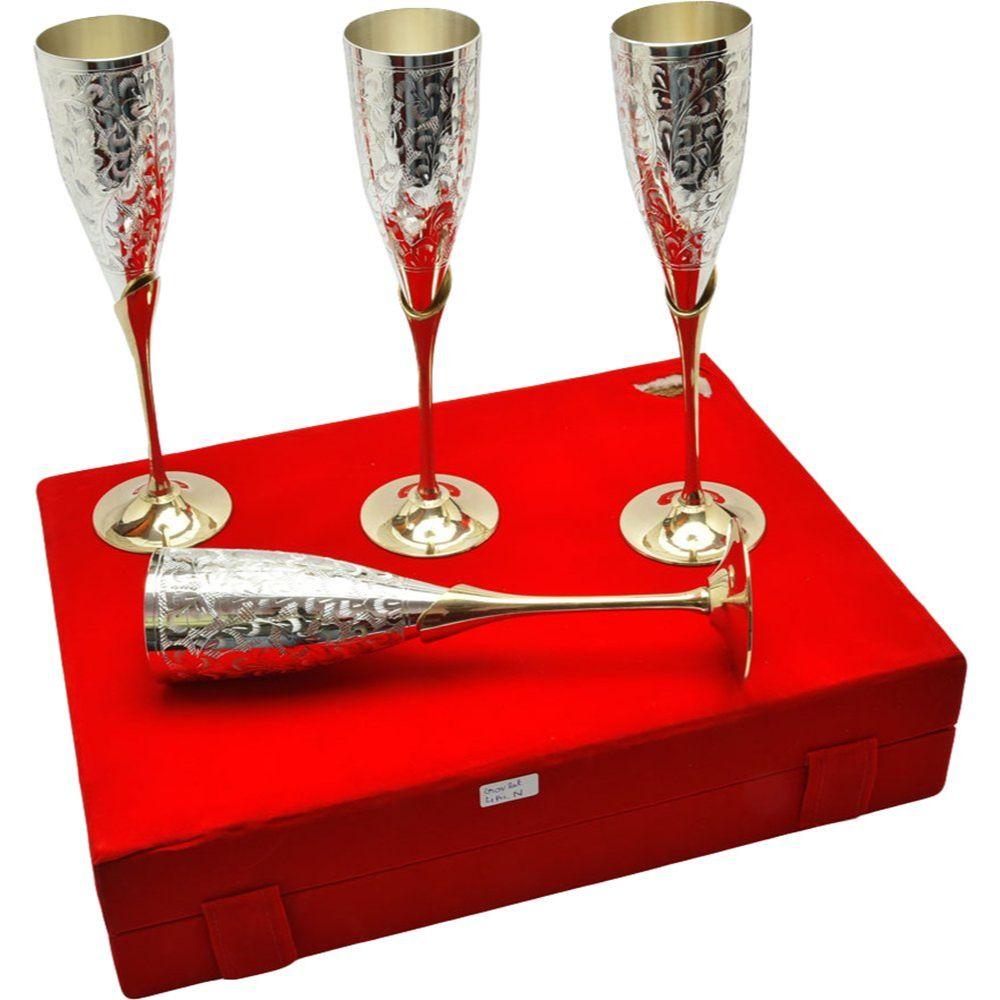 Silver Plated Brass Wine Goblet/Wine Glasses Set (Set of 4 Wine Glass)