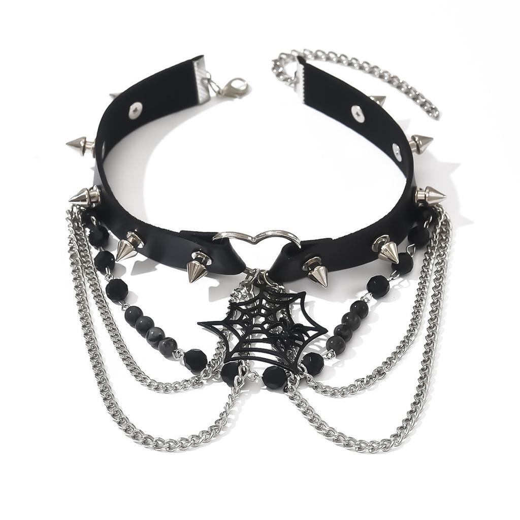 Punk style cross choker collar exaggerated personality tassel PU necklace sweet cool babes accessories