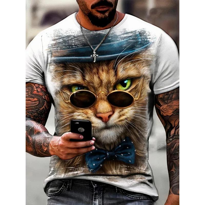 

Summer Round Neck Cool Cat Pattern 3D Print Top Fashionable Casual Short Sleeved Men s T-shirts 6XL