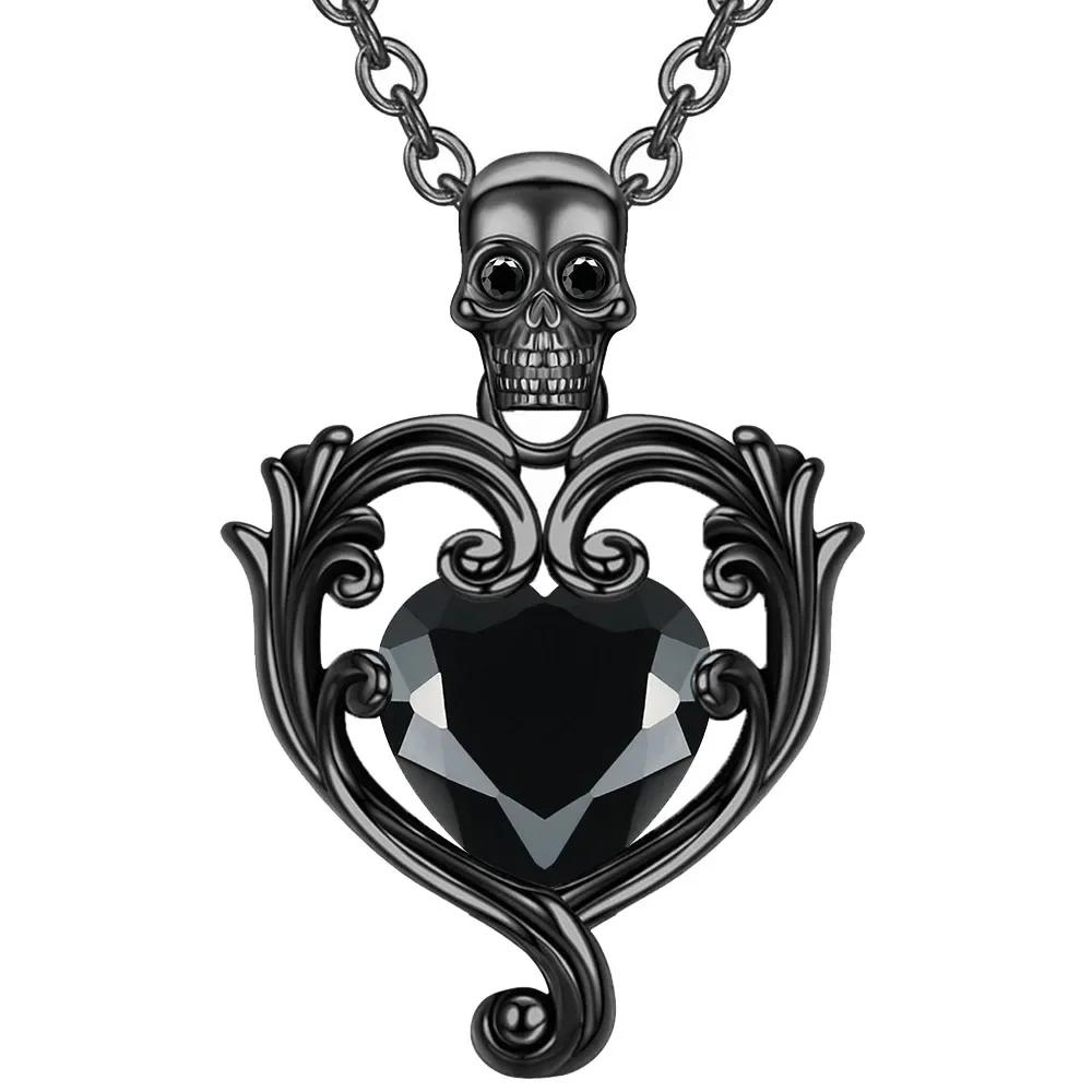 Heart Purple Red Angel Wing Crystal Zircon Women's Skull Black Pendant Necklaces Mother's Day Halloween Christmas Jewelry