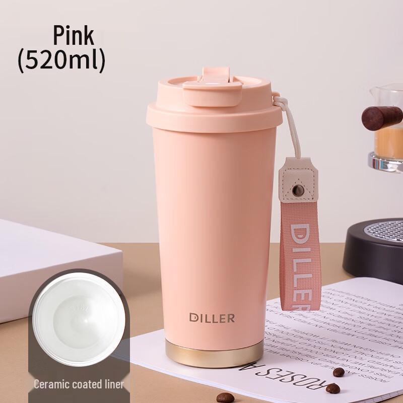 Diller Bärbar Keramisk Isolerad Resemugg med Sugrör