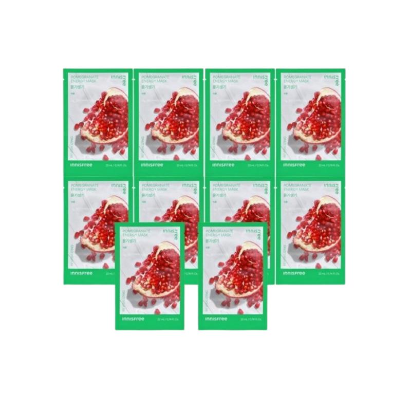 Innisfree Pomegranate Energy Mask 22ml x 10 Sheets | Firming & Revitalizing Sheet Mask with Pomegranate Extract | Korean Skincare
