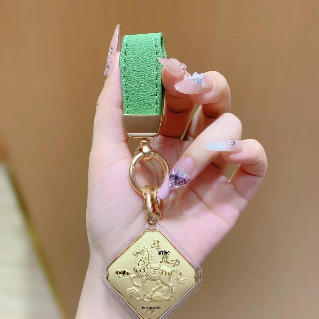 999 Pure Gold Four-Sided Horse Keychain & Mobile Charm Pendant - Creative Souvenir Gift