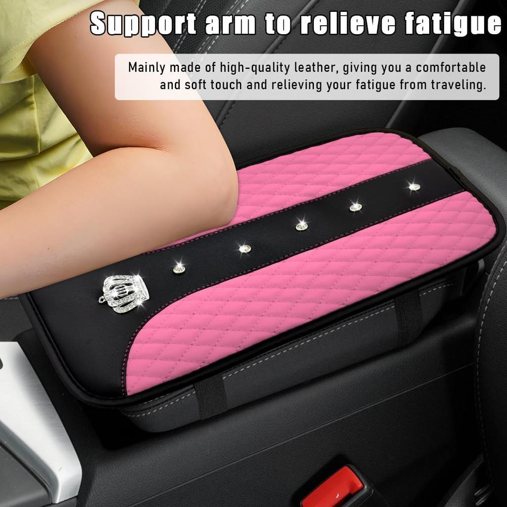 Bling Crown Car Center Console Mats, Anti-Slip And Waterproof Crystal Car Armrest Pad Protector, Universal Rustproof Armrest Decor Cushion For Cars &