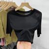 WTEMPO Round Collar Solid Thin Short Sleeve T-Shirts Women's Summer Korean Slim Casual All-match Tops Streetwear