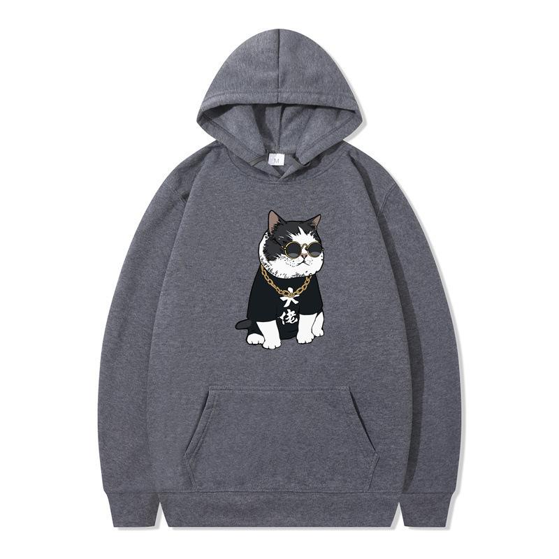 New Animation Boss Cat Print Autumn and Winter Men and Women Sweater Hoodie