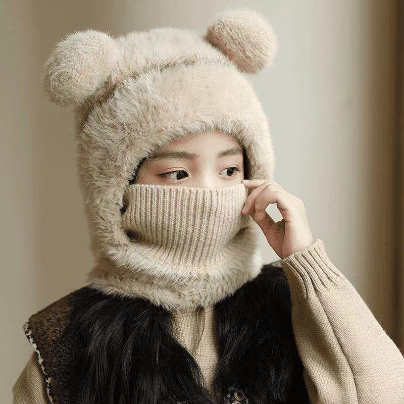 Children's Wool Knitted Hat for Girls and Boys Autumn and Winter Scarf Integrated Hooded Baby Windproof Ear Protection Warm Pullover Hat