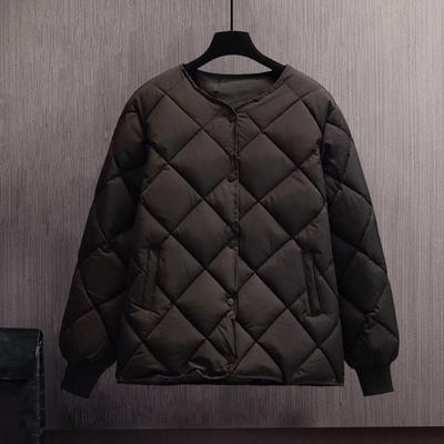 Damen Winter Daunenmantel Rautenstruktur Nähte Dick gepolsterte Taschen Lange Ärmel Einfarbig Einreihige Damenjacke mit elastischen Bündchen