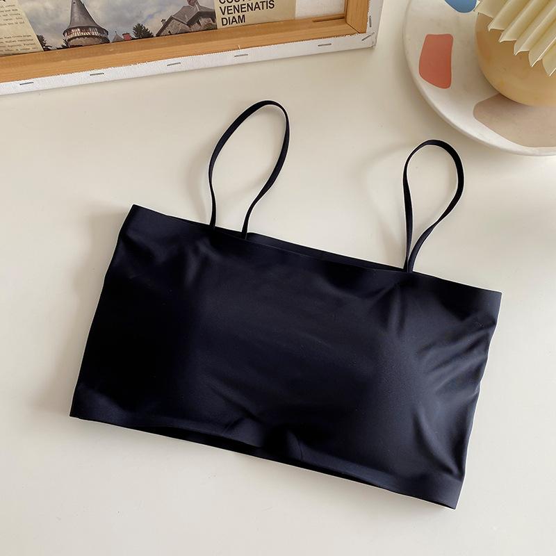 

Женский бесшовный бюстгальтер с красивой спинкой из шелка, однострочный топ-топ для девочек, студенческий жилет для развития, нижнее белье One size чёрный