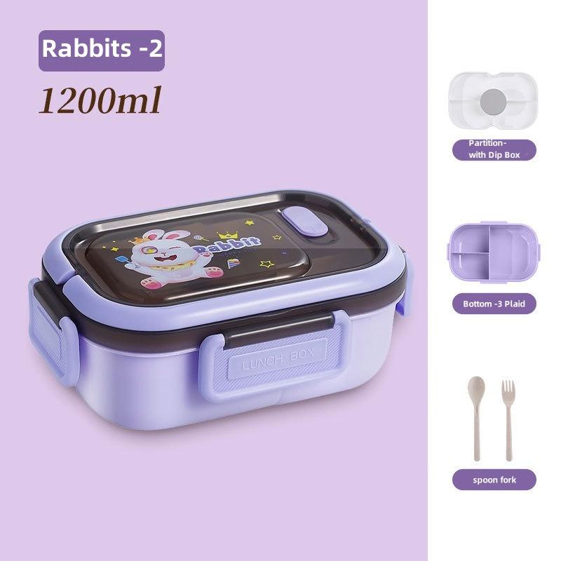 1200ML Portable Cartoon Bento Boxes with Fork and Spoon Microwave Fresh Salah Fruit Lunch Box Picnic Food Storage Containers