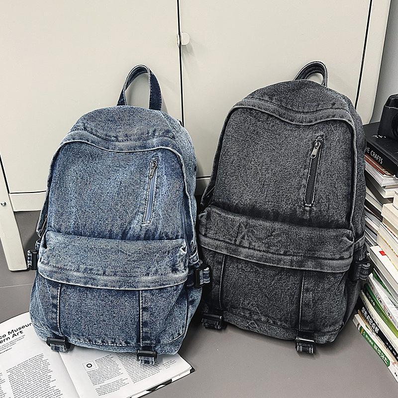 Harajuku denim backpack autumn new large-capacity men's and women's denim backpack
