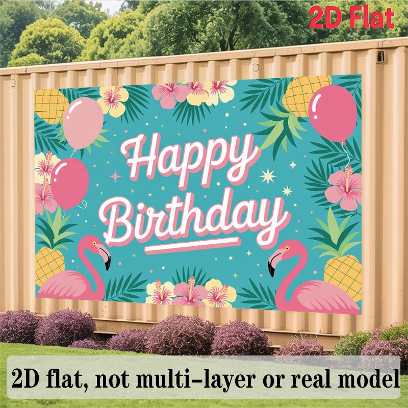 Pink Flamingo Birthday Banner, Tropical Pineapple Backdrop Wall Decor for Party