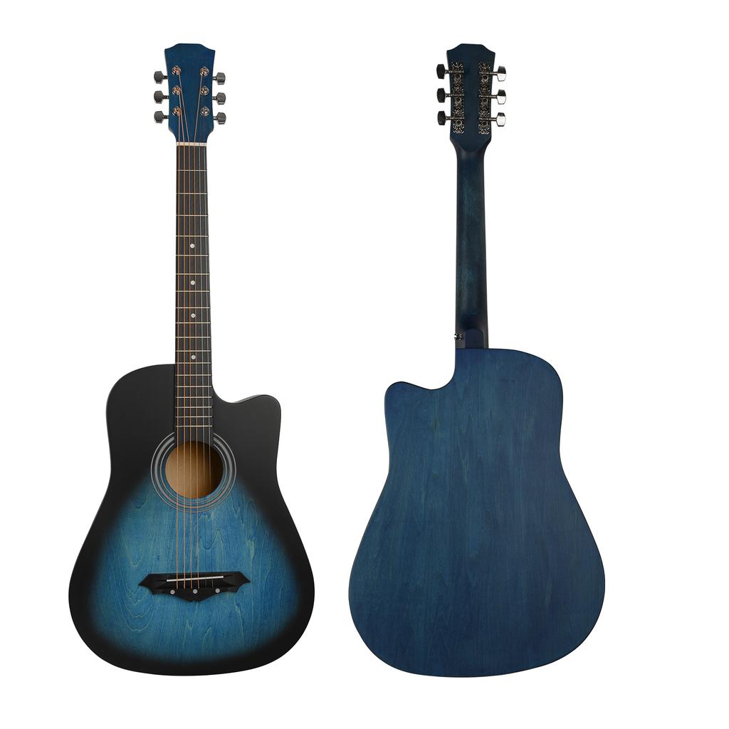 Cutaway Acoustic Guitar 38-inch Folk Guitar Hand Rubbed Basswood with Celluloid Pick, Pick Holder,